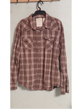 Men's Aeropostale Brown & Red Plaid Casual Button Down Shirt L